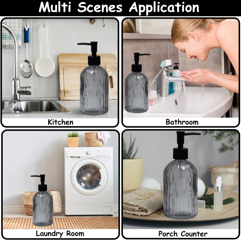 YYTSGG Gray Glass Soap Dispenser Set with Black Pump  13.5oz Refillable Liquid Hand Soap Dispenser  Lotion Dish Soap Dispenser for Modern Home Decor  Bathroom  Kitchen Countertop  Hotel(2 Pack) - Image 5